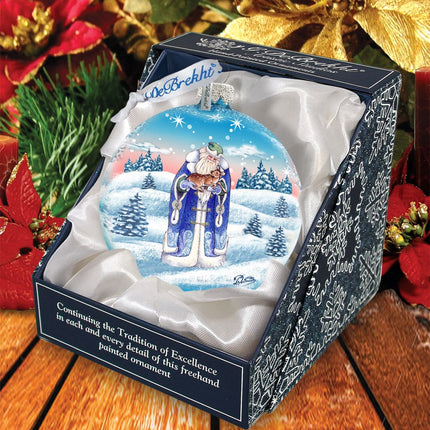 Father Frost Ball Glass Ornament by G. DeBrekht - Christmas Santa Snowman Décor - 73317-3