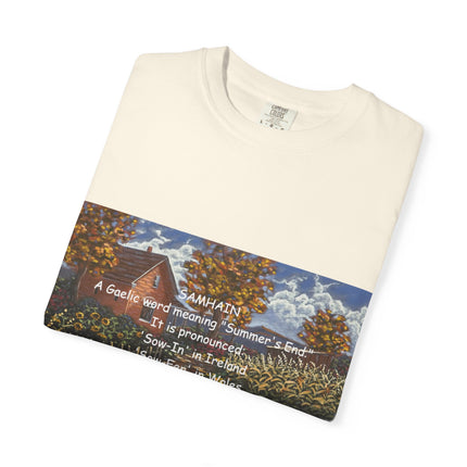 Samhain Harvest Tee — 'Samhain' Pronunciations + 'Pumpkin Spice' Autumn Humor