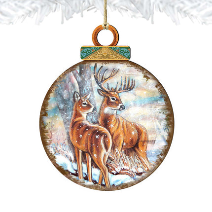 Deer's Family Ball Wooden Ornaments by G. DeBrekht - Wildlife Holiday Decor - 8025212-4