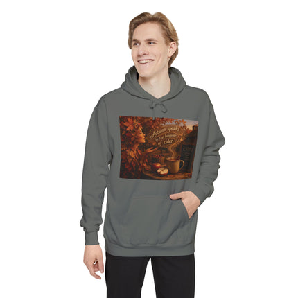 Autumn Leaves & Cider Hoodie — Cozy Fall Sweatshirt with 'Autumn Speaks' Still Life Design