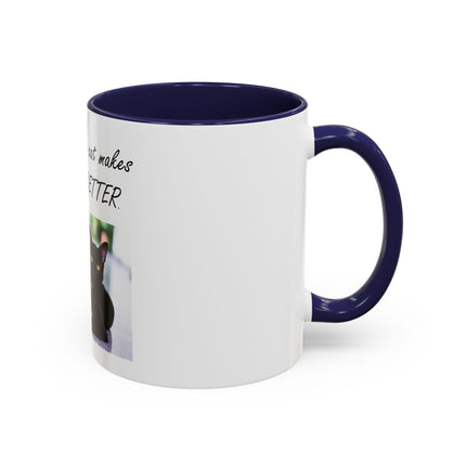 Cat Lover Accent Coffee Mug — "In my world, a cat makes everything BETTER" (11/15oz)