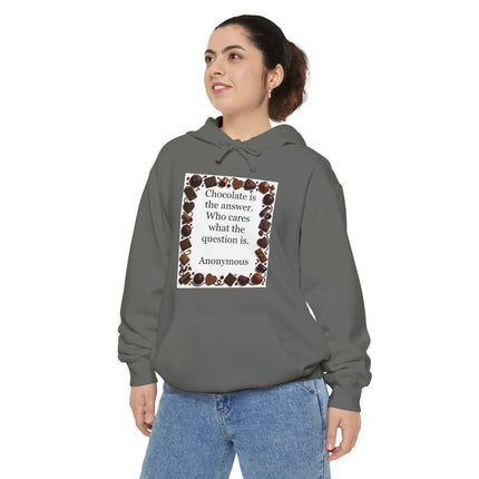 Chocolate Quote Hoodie — "Chocolate is the answer" Cozy Graphic Sweatshirt
