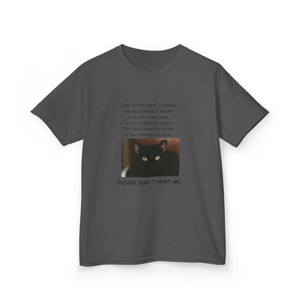 Kids Cotton Tee – “Please Don’t Hurt Me” Black Cat Design