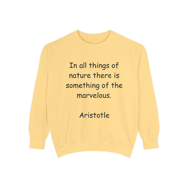 Aristotle Quote Sweatshirt – Unisex Garment-Dyed on Nature & Wonder