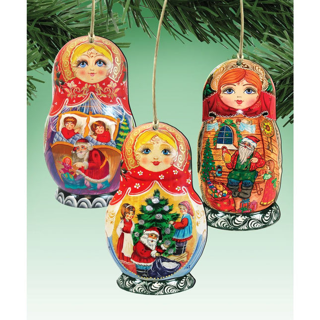Christmas Doll Wooden Ornaments Set of 3 by G. DeBrekht - Christmas Decor - 8100107S3-0