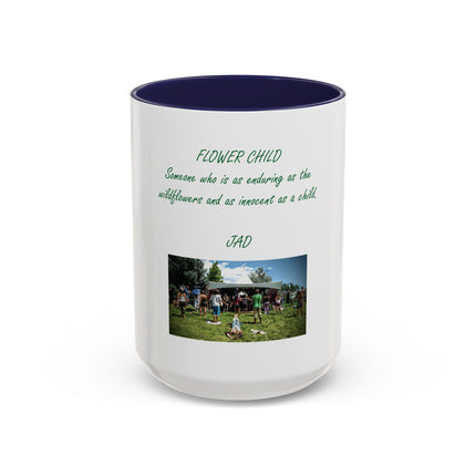 Flower Child Coffee Mug — 'Flower Child' Photo Mug with Green Script (11/15 oz)