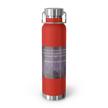 Inspirational Copper Insulated Water Bottle - 22oz with Motivational Quote
