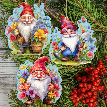 Garden Gnomes Decorative Wooden Ornaments Set of 3 by G. Debrekht - Spring Easter Decor - 8091030-S3-2