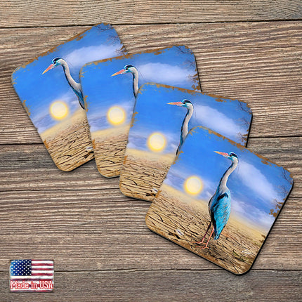 Bird on the Beach Coastal Wooden Cork Coasters Gift Set of 4 by Nature Wonders - Coastal Sea-Life Decor - 95358C-S4-1
