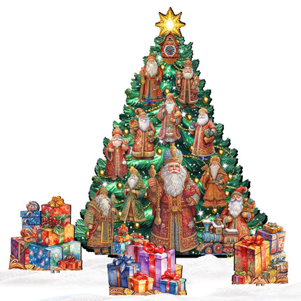 Santa-Themed Christmas Tree Set Outdoor Indoor Decor Wooden Christmas Decoration by G. Debrekht Christmas Decor - 8191517F-G-4
