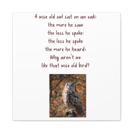 Wise Old Owl Matte Canvas Wall Art – Poem Print with Autumn Owl Photo