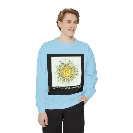 Happy Summer Solstice Unisex Sweatshirt - Cozy Garment-Dyed Apparel for Seasonal Celebrations