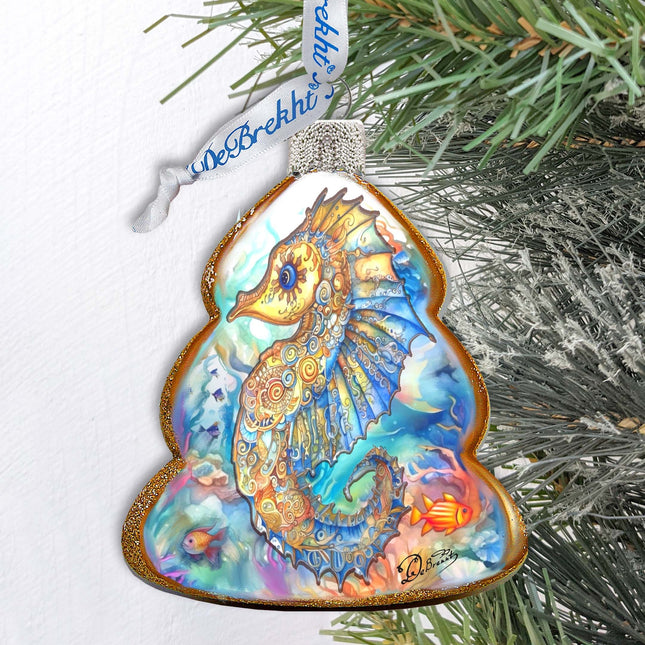 Holiday Coastal Decor - Seahorse Keepsake Glass Ornaments by G. Debrekht - Coastal Holiday Decor - 777398-0