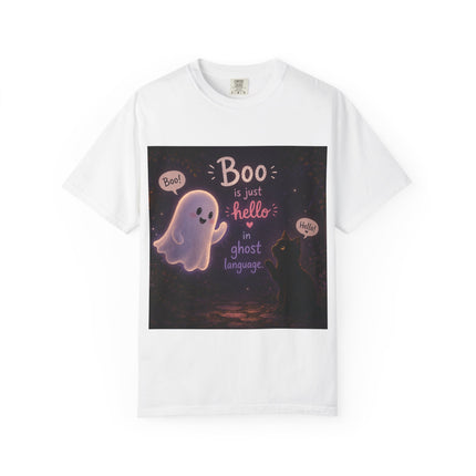 Halloween Ghost T-Shirt — “Boo is just hello in ghost language” Cute Spooky Tee