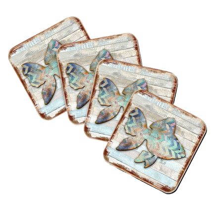 Fish Coastal Wooden Cork Coasters Gift Set of 4 by Nature Wonders - Coastal Sea-Life Decor - 8198534-9C-S4-4