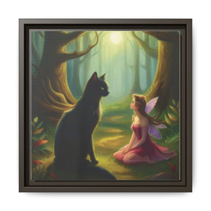 Fairy and Black Cat Forest Canvas – Framed Matte Wall Art