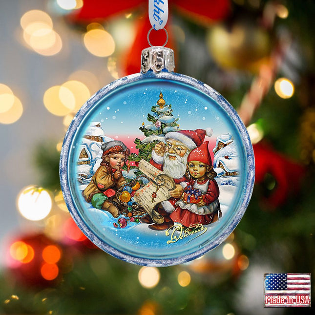 Christmas Tale Glass Ornament by G. DeBrekht - Christmas Santa Snowman Decor - 73352C-0