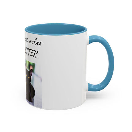 Cat Lover’s Accent Mug – “A Cat Makes Everything Better” – 11oz