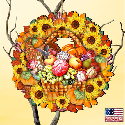 Flower Fall Wreath Wooden Ornaments by G. DeBrekht - Thanksgiving Halloween Decor - 8185305-5-2