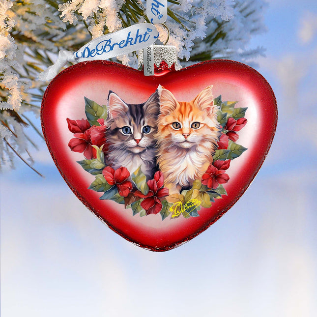 Cute Kittens Heart Glass Ornament by G. Debrekht - Christmas Décor - 753-015-0