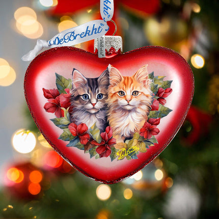 Cute Kittens Heart Glass Ornament by G. Debrekht - Christmas Décor - 753-015-2