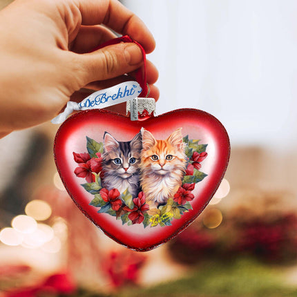 Cute Kittens Heart Glass Ornament by G. Debrekht - Christmas Décor - 753-015-3