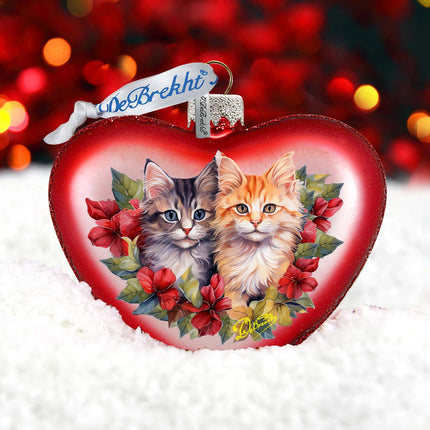 Cute Kittens Heart Glass Ornament by G. Debrekht - Christmas Décor - 753-015-4
