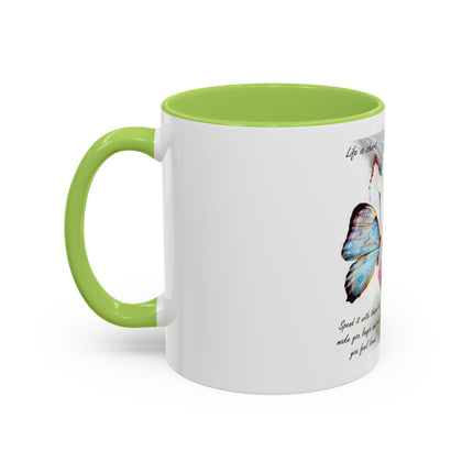 Cat & Butterfly Coffee Mug with 'Life is Short' Inspirational Quote (Accent, 11/15oz)