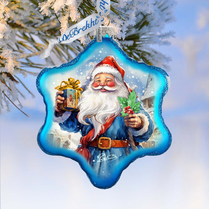Gift for Santa Snowflake Glass Ornament by G. Debrekht - Christmas Santa Snowman Décor - 754-044-0