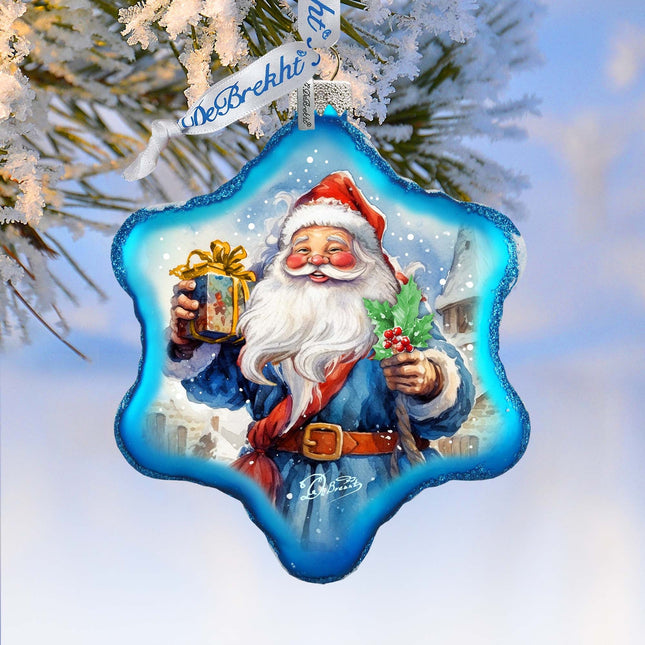 Gift for Santa Snowflake Glass Ornament by G. Debrekht - Christmas Santa Snowman Décor - 754-044-0
