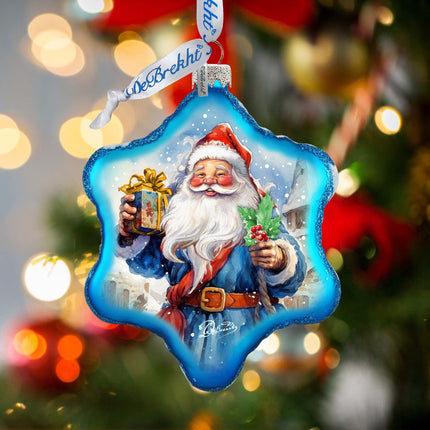 Gift for Santa Snowflake Glass Ornament by G. Debrekht - Christmas Santa Snowman Décor - 754-044-2