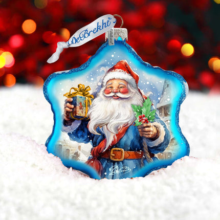 Gift for Santa Snowflake Glass Ornament by G. Debrekht - Christmas Santa Snowman Décor - 754-044-4