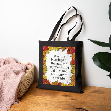 Autumn Equinox Blessings Tote Bag — Fall Leaves Canvas Shopper