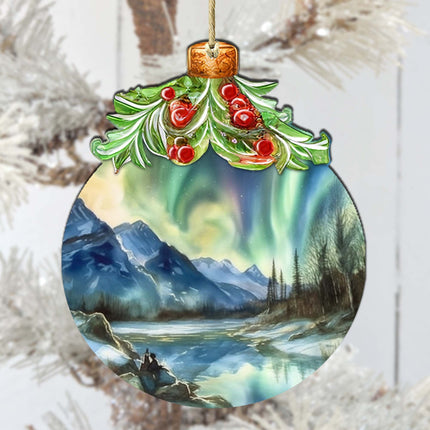 Alaskan Northern Lights Berry Wooden Ornaments by G.Debrekht - Wildlife Holiday Decor - 870023-2