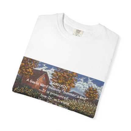 Samhain Harvest Tee — 'Samhain' Pronunciations + 'Pumpkin Spice' Autumn Humor