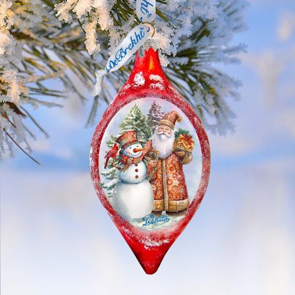 Winter Friends Drop Glass Ornament by G. Debrekht - Christmas Santa Snowman Décor - 757-049-0