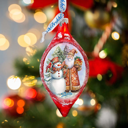 Winter Friends Drop Glass Ornament by G. Debrekht - Christmas Santa Snowman Décor - 757-049-2