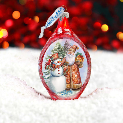 Winter Friends Drop Glass Ornament by G. Debrekht - Christmas Santa Snowman Décor - 757-049-4