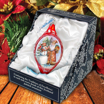 Winter Friends Drop Glass Ornament by G. Debrekht - Christmas Santa Snowman Décor - 757-049-1