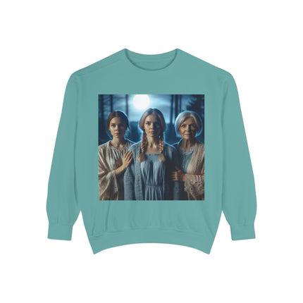 Mystical Sisters Sweatshirt – Garment-Dyed Art of Triple Goddess
