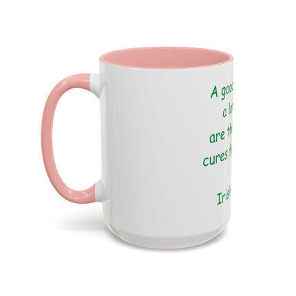 Irish Proverb Coffee Mug — "A good laugh and a long sleep" Accent Mug