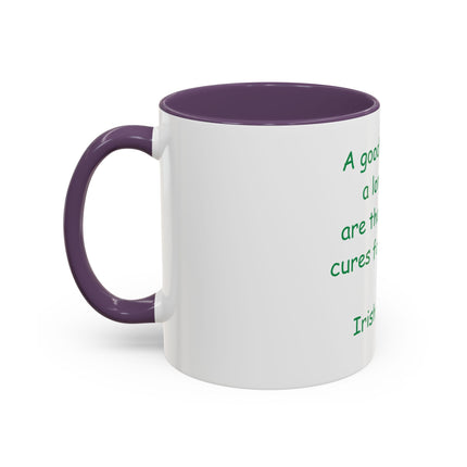 Irish Proverb Coffee Mug — "A good laugh and a long sleep" Accent Mug