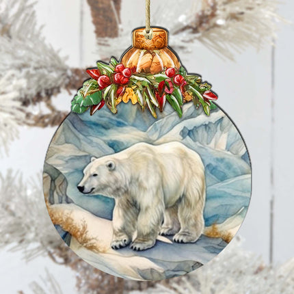 Arctic Glacier Polar Bear Wooden Ornaments by G.Debrekht - Wildlife Holiday Decor - 870021-2