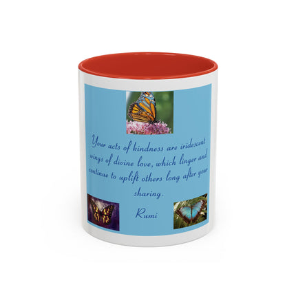 Butterfly Kindness Accent Coffee Mug — Rumi Inspirational Quote (11/15 oz)