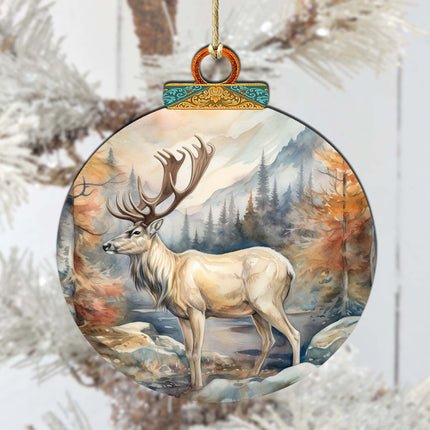 Elk in Alaskan Heights Wooden Ornaments by G.Debrekht - Wildlife Holiday Decor - 870056-2