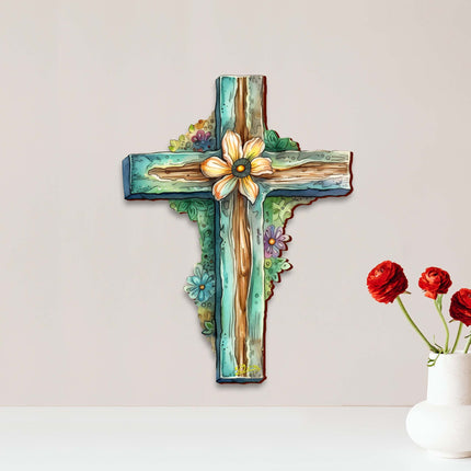 Teal Wooden Cross by G. Debrekht - Easter Spring Decor - 88164-4