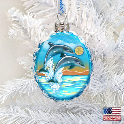 Flower Dolphins Mercury Glass Ornament by G. DeBrekht - Coastal Holiday Decor - 777373-1