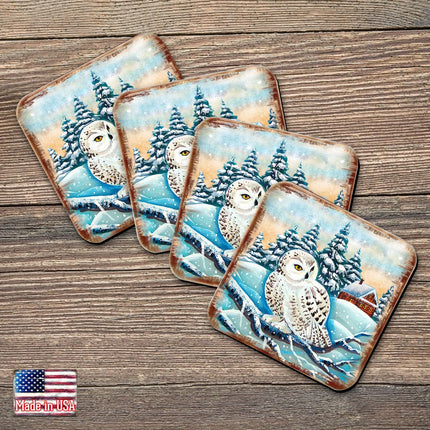 Owl Wooden Cork Coasters Gift Set of 4 by Nature Wonders - Nature Wildlife Decor  - 95213C-S4-0
