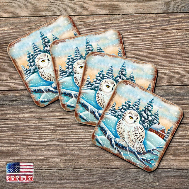 Owl Wooden Cork Coasters Gift Set of 4 by Nature Wonders - Nature Wildlife Decor  - 95213C-S4-0