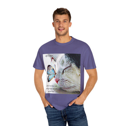 Inspirational Cat & Butterfly T-Shirt | Life is Short Quote